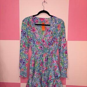 Lilly Pulitzer Aqua, Pink & Green Floral V-Neck Dress